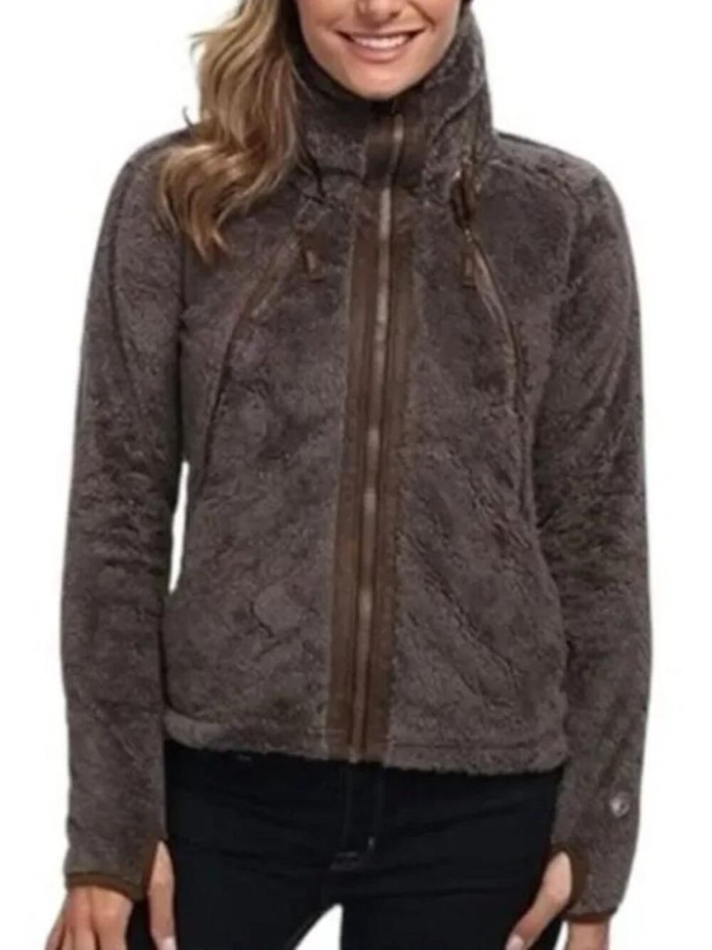 Kuhl Flight fleece full-zip jacket in Breen Brown stowaway hood outdoor camping